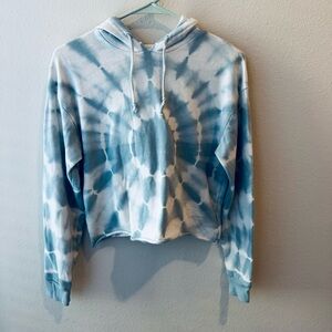Altar’d State Women’s Tie Dyed Cropped Blue White Hoodie Sweatshirt Casual XS